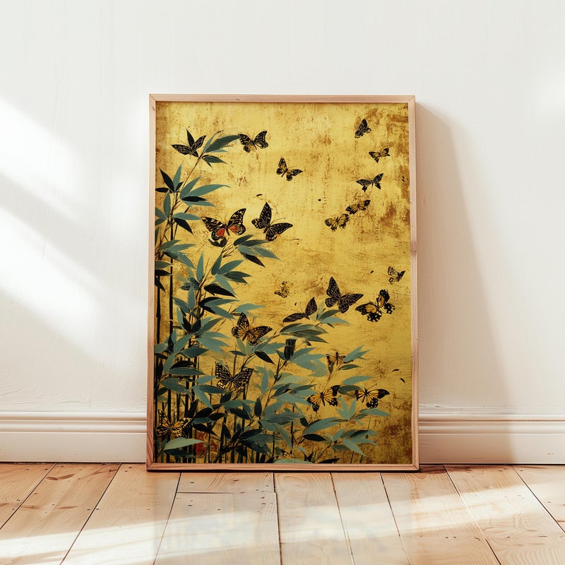 TNESSENTIAL Butterfly Poster, Golden Monarch Illustration with Bamboo, Asian Inspired Art - Image 4