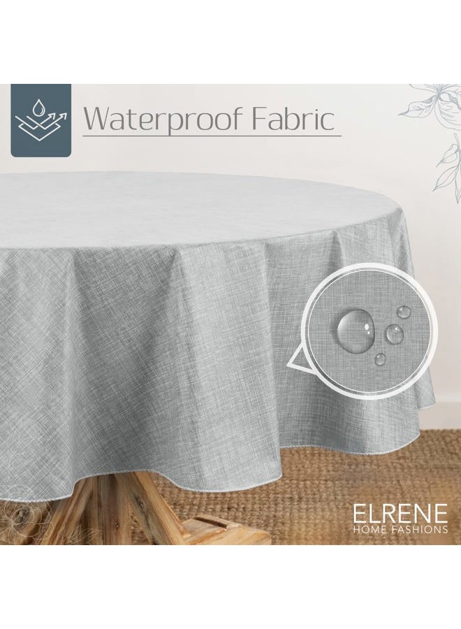 Elrene Home Fashions Monterey Linen-Texture Water- and Stain-Resistant Vinyl Tablecloth with Flannel Backing, 70 inches X 70 inches, Round,Grey - Image 2
