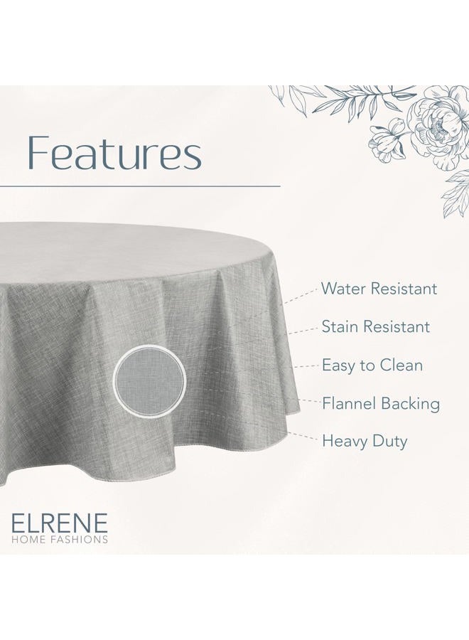 Elrene Home Fashions Monterey Linen-Texture Water- and Stain-Resistant Vinyl Tablecloth with Flannel Backing, 70 inches X 70 inches, Round,Grey - Image 4