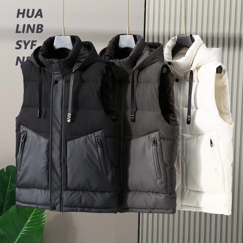 Autumn and Winter new men's cotton vest trendy handsome cold-proof warm waistcoat cotton-padded clothes stitching personalized student vest - Image 2