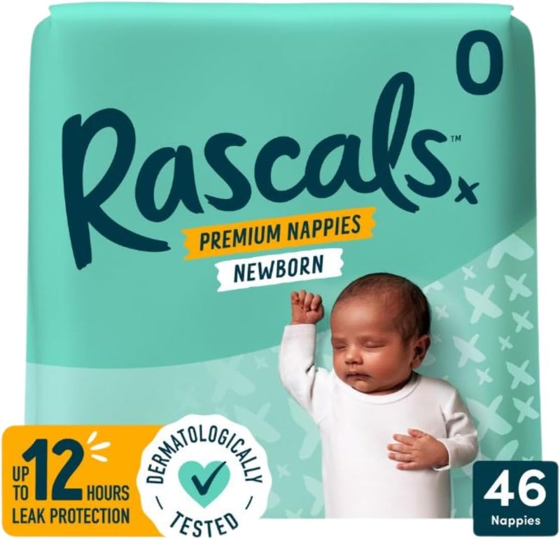 Rascals Premium Newborn Diapers - Size 0, 1-4 kg, 46 Count - Image 1