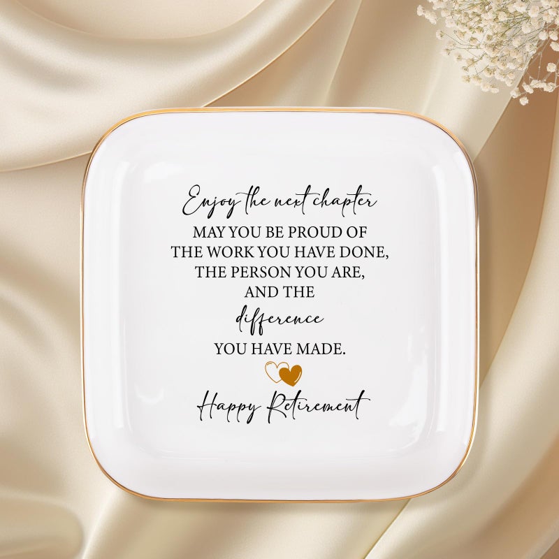 Teeglow Retirement Gift for Woman Ceramic Jewelry Dish Tray - Farewell Going Away Goodbye Gifts for Coworkers Leaving - Retirement Gift Jewelry Dish for Women Friends Retired Teachers Nurses - Image 4