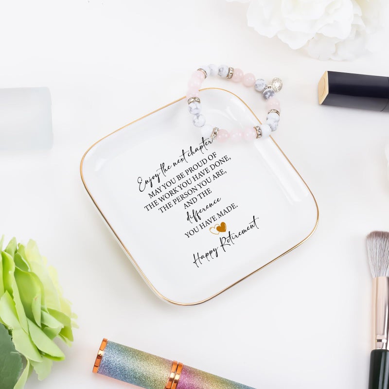 Teeglow Retirement Gift for Woman Ceramic Jewelry Dish Tray - Farewell Going Away Goodbye Gifts for Coworkers Leaving - Retirement Gift Jewelry Dish for Women Friends Retired Teachers Nurses - Image 2