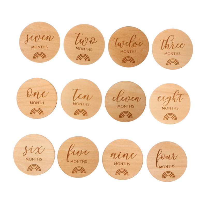 Double Sided Wooden Discs For Newborn Photography 12pcs Month By Month Keepsakes - Image 2