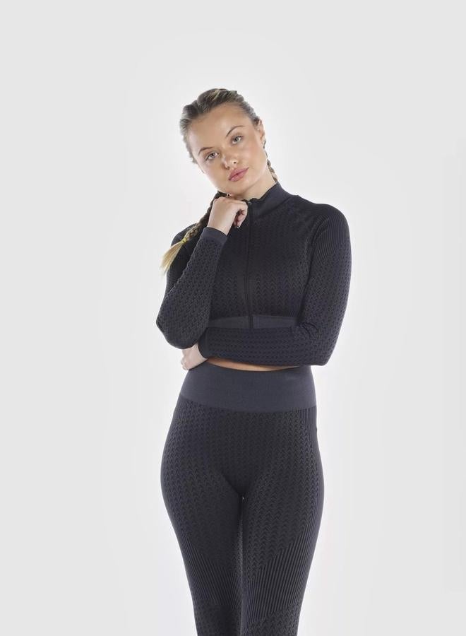 Wizard Women Black Signature Seamless Crop Top with Zipper - Image 4