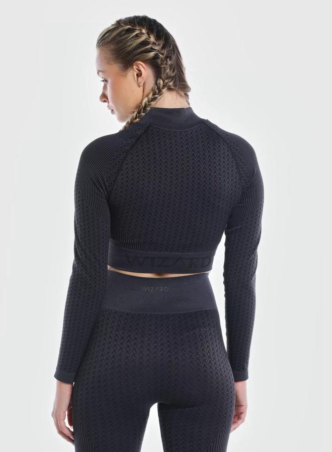 Wizard Women Black Signature Seamless Crop Top with Zipper - Image 2