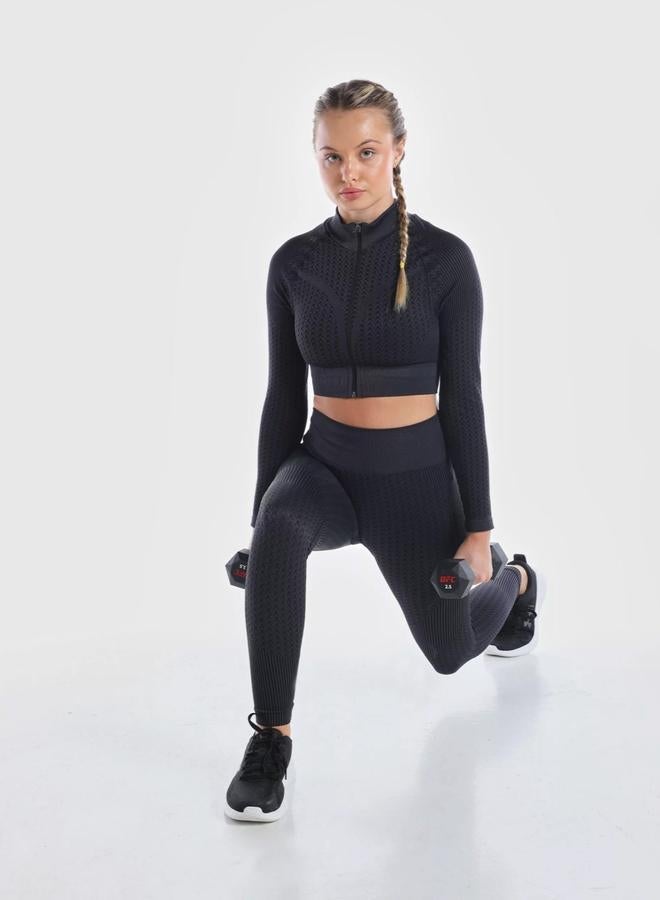 Wizard Women Black Signature Seamless Crop Top with Zipper - Image 3