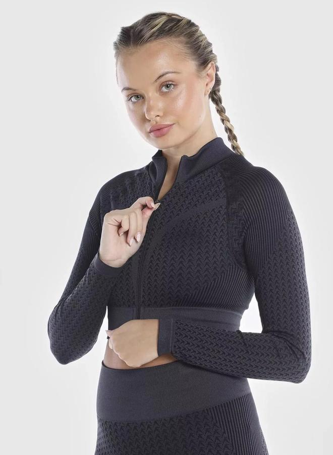 Wizard Women Black Signature Seamless Crop Top with Zipper - Image 1