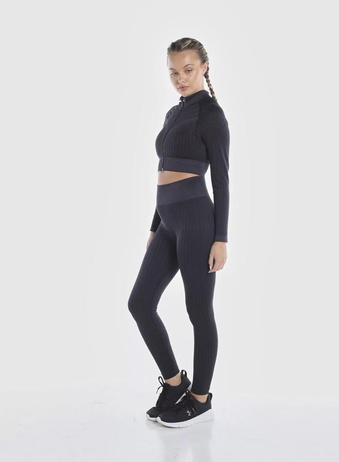 Wizard Women Black Signature Seamless Crop Top with Zipper - Image 5
