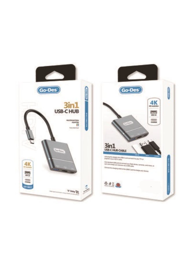 GO-DES 3in1 USB-C Hub Multifuncion Adapter GD-6827  - Image 3