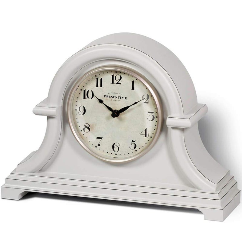 Presentime Presentime  Co Mantel Clock Vintage Farmhouse Series Napoleon Desk  Shelf Clock 13 x 10 inch Domed Lens Quartz Movement ABS Plastic Case Gray Cream Finish HomeTabletop Decoration 