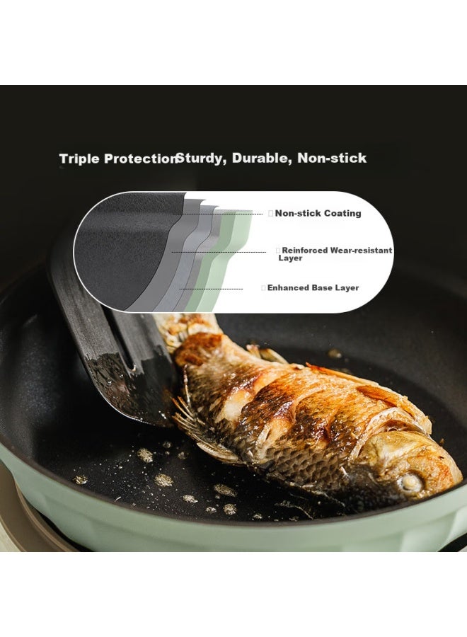 Buydeem Non-stick Pan Flat Bottom Grill Pan Electric Stove Gas Stir-fry Shallow Shirt Green 28cm - Image 2