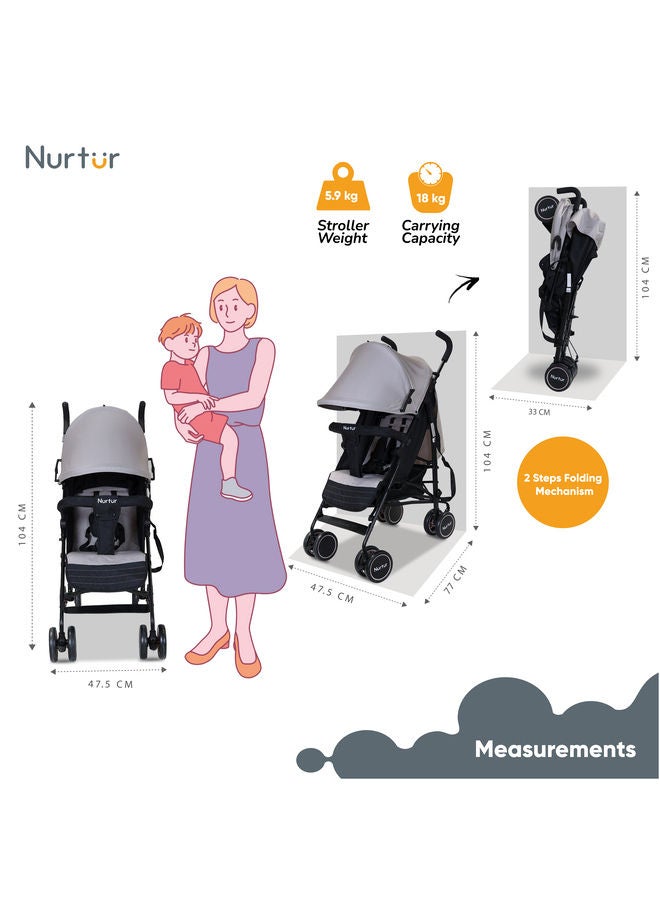 Nurtur Archer Baby Kids Lightweight Stroller 0 to 36 monthsStorage Basket Detachable Bumper 5 Point Safety Harness Compact Design Official Nurtur Product - Image 3