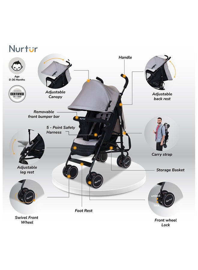 Nurtur Archer Baby Kids Lightweight Stroller 0 to 36 monthsStorage Basket Detachable Bumper 5 Point Safety Harness Compact Design Official Nurtur Product - Image 2
