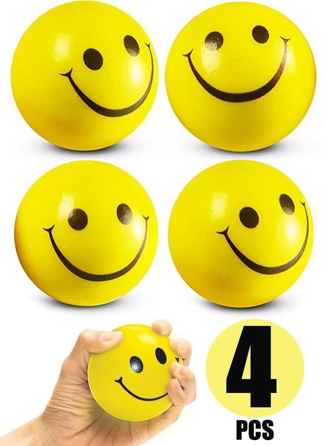 4 قطع من كرات تخفيف التوتر، كرات ضغط على شكل وجه مبتسم، كرة تخفيف التوتر، كرات ضغط على شكل وجه مبتسم، كرات تمارين يدوية، مثالية لتخفيف التوتر والقلق - Image 1