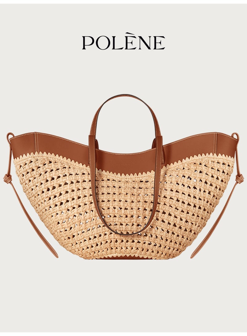 Polène Cyme Large Size Cognac Color Rafi Grass Style Crossbody Bag - Image 1
