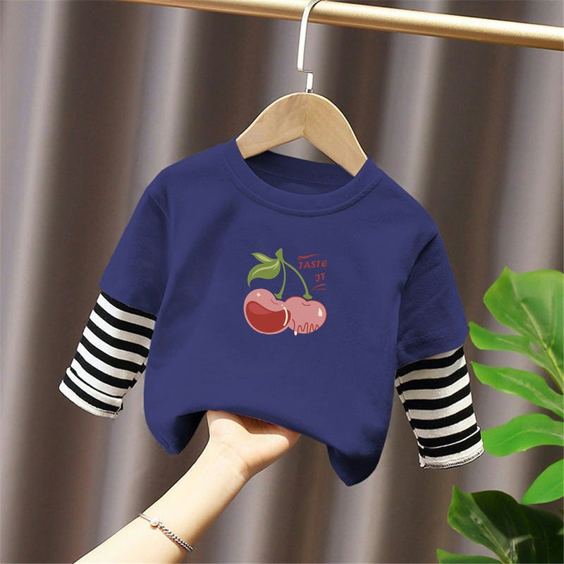 G5523# قميص أساسي ملون كرتوني للأولاد والبنات بأكمام طويلة تي شيرت ملابس أطفال جوكر - Image 5