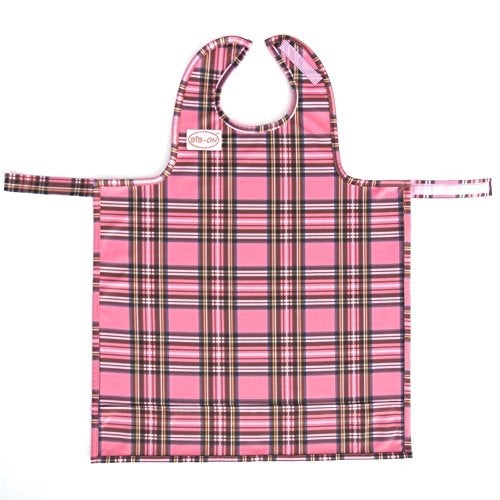BIB-ON, Full-Coverage Bib and Apron Combination for Infant, Baby, Toddler Ages 0-4. (Pink Plaid) - Image 1