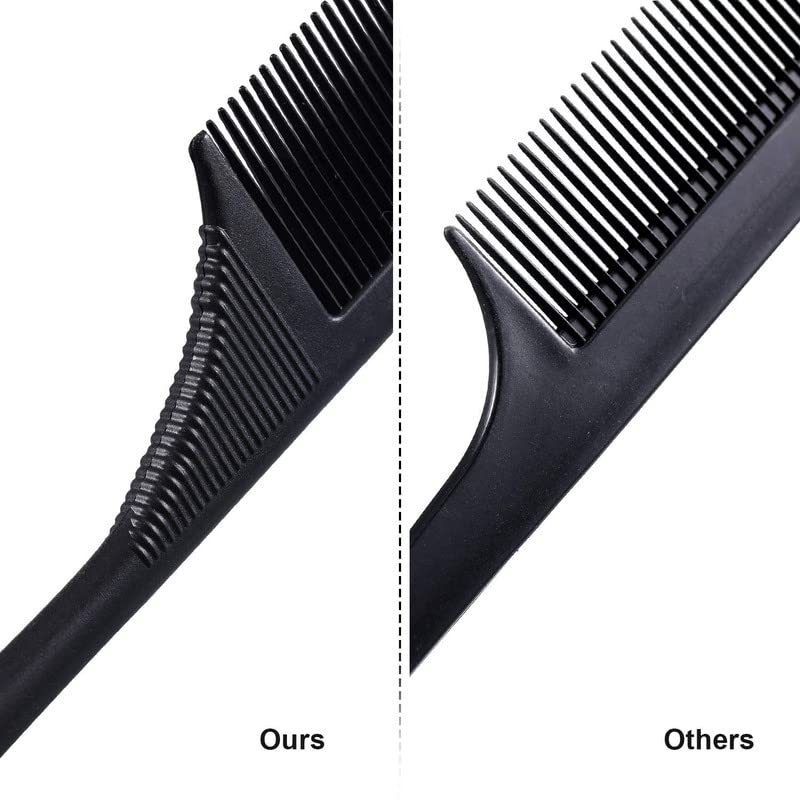 FAMEZA 2 Pack Rat Tail Combs for Women Fine Tooth Comb Parting Tip Carbon Fiber Root Teasing Anti Static Heat Resistant Adding Volume Evening Hair Styling - Image 4