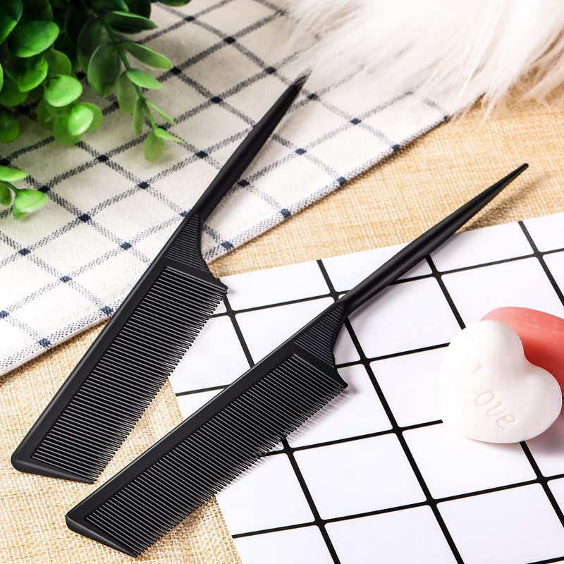 FAMEZA 2 Pack Rat Tail Combs for Women Fine Tooth Comb Parting Tip Carbon Fiber Root Teasing Anti Static Heat Resistant Adding Volume Evening Hair Styling - Image 5