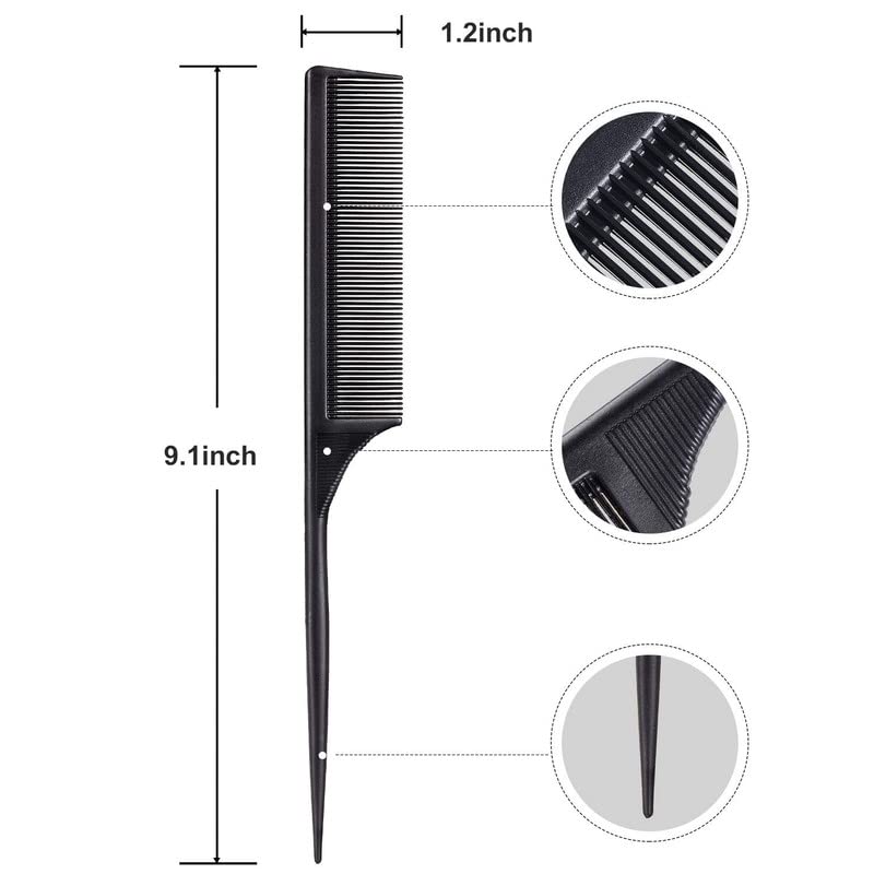 FAMEZA 2 Pack Rat Tail Combs for Women Fine Tooth Comb Parting Tip Carbon Fiber Root Teasing Anti Static Heat Resistant Adding Volume Evening Hair Styling - Image 2