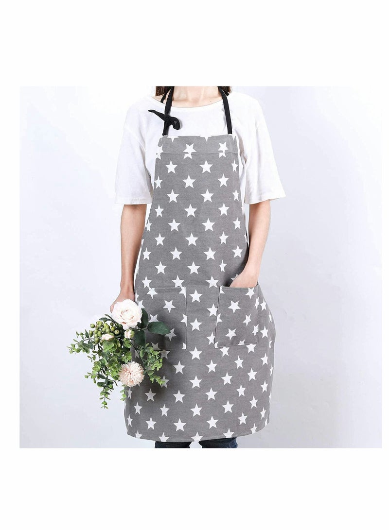 NIBEMINENT Cooking Apron, Chefs Kitchen Apron Cotton Canvas with Two Pockets Fashion Star Pattern Aprons for Women and Men Chef Kitchen, Grill, Restaurant, Garden, Coffee House(2 Pcs) - Image 5