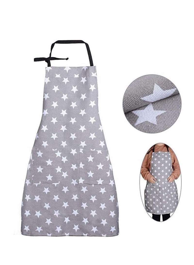 NIBEMINENT Cooking Apron, Chefs Kitchen Apron Cotton Canvas with Two Pockets Fashion Star Pattern Aprons for Women and Men Chef Kitchen, Grill, Restaurant, Garden, Coffee House(2 Pcs) - Image 2