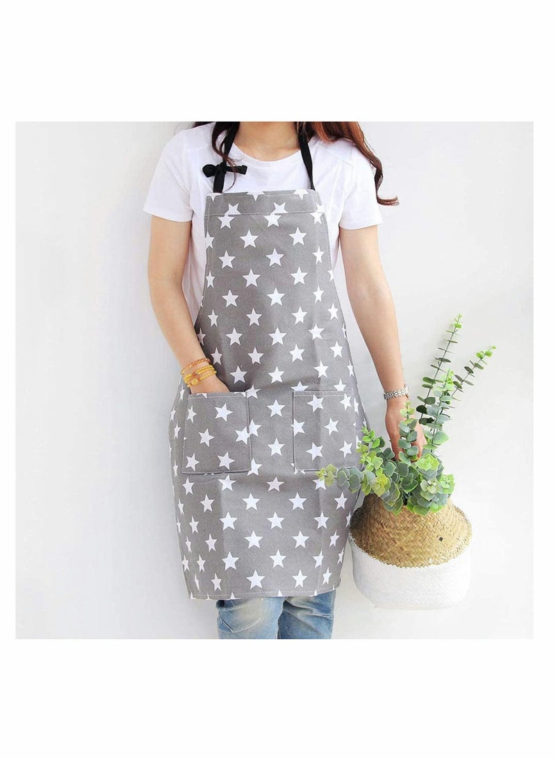 NIBEMINENT Cooking Apron, Chefs Kitchen Apron Cotton Canvas with Two Pockets Fashion Star Pattern Aprons for Women and Men Chef Kitchen, Grill, Restaurant, Garden, Coffee House(2 Pcs) - Image 3