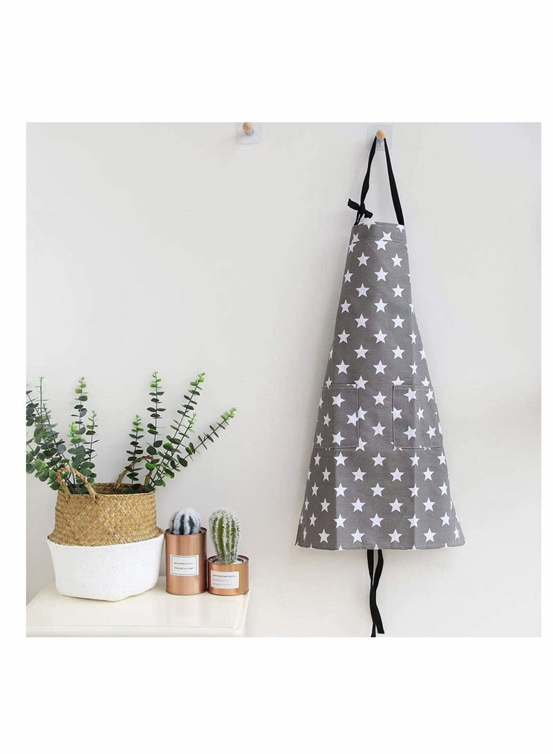 NIBEMINENT Cooking Apron, Chefs Kitchen Apron Cotton Canvas with Two Pockets Fashion Star Pattern Aprons for Women and Men Chef Kitchen, Grill, Restaurant, Garden, Coffee House(2 Pcs) - Image 4