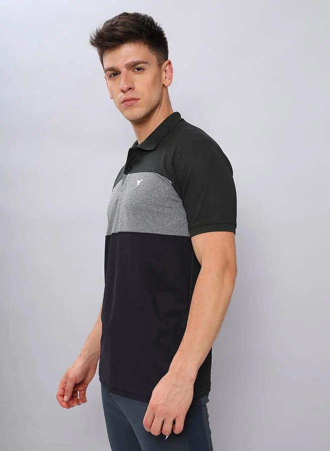 Technosport 2-Way Stretch Contrast Panel Slim Fit Active Polo by Styli