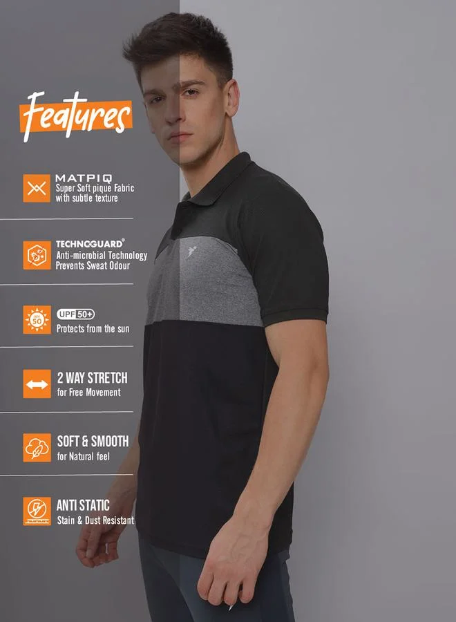 Technosport 2-Way Stretch Contrast Panel Slim Fit Active Polo by Styli