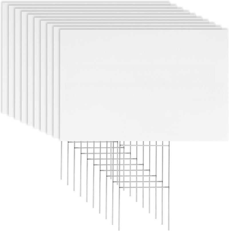 Newflager 10 Pack 18 x 12 Inches White Corrugated Plastic Yard Sign with Metal Stakes for Birthday, Real Estate Garage Sale Signs, Rent, Guidepost Decorations - Image 1