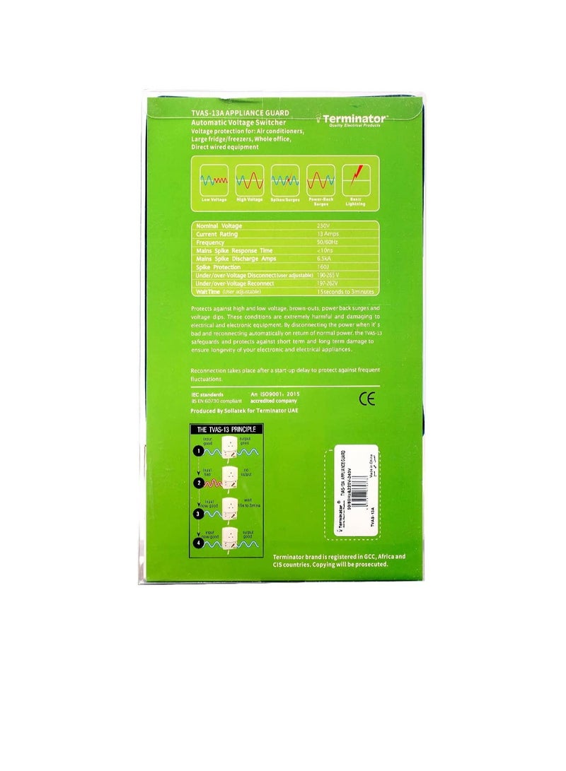Terminator Appliance Guard Automatic Voltage Switcher Protection for Air Conditioner Large Fridge and Freezers TVAS-13A - Image 3