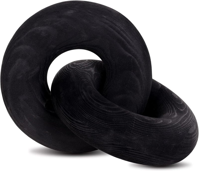 HMASYO Large 2-Link Black Wood Chain Link Decor, Hand Carved Boho Knot for Living Room Coffee Table Fireplace Shelf Farmhouse Ornament - Image 1
