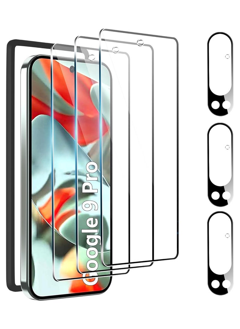 Aookay [3+3] Compatible for Google Pixel 9 Pro Tempered Glass Screen Protector (3pcs), HD Clear Full Screen Bubble Free Anti Scratch Screen Protector with Lens Protector (3pcs) (Google Pixel 9 Pro)  - Image 1