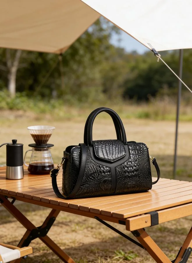 Take Two Black Croc-Embossed Handbag