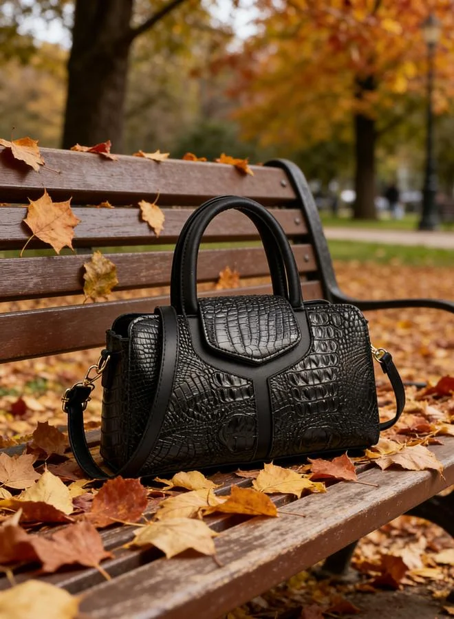 Take Two Black Croc-Embossed Handbag