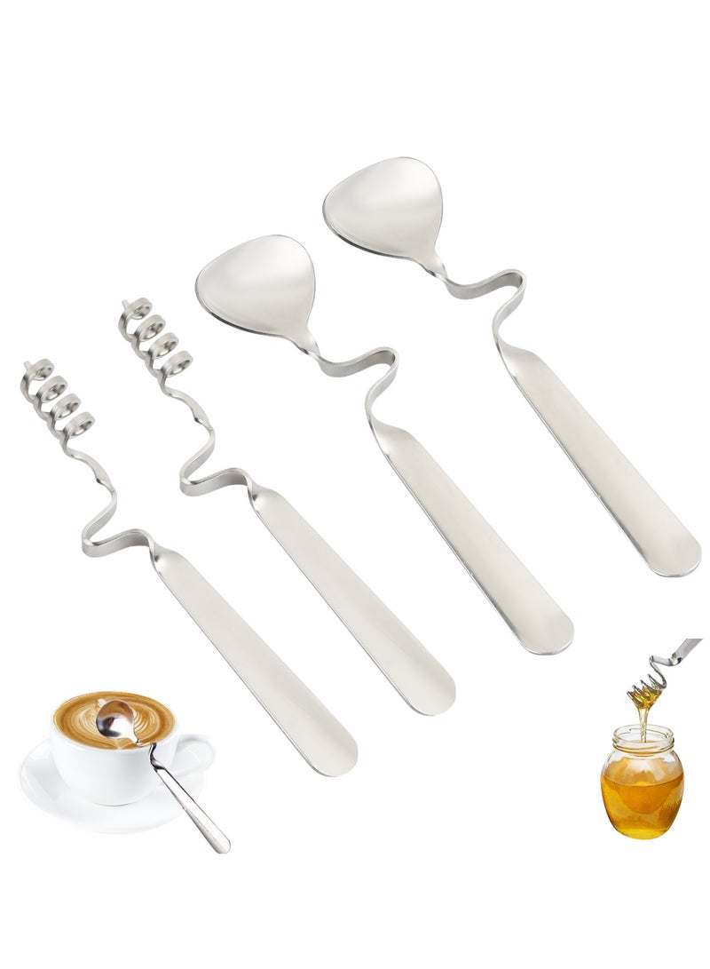 4 قطع ملاعق مربى، ملاعق عسل، ملعقة مربى معلقة، ملعقة عسل مع لولب، ملاعق قهوة، ملاعق لاتيه من الفولاذ المقاوم للصدأ للمربى، الزبادي، العسل - Image 1