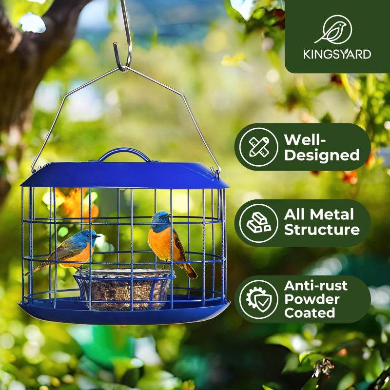 Kingsyard Bluebird Feeders for Outdoors Hanging, All Metal, Cage Mealworm Bird Feeder with Tray, Squirrel Proof & Weatherproof, Easy to Refill & Clean (Blue) - Image 2