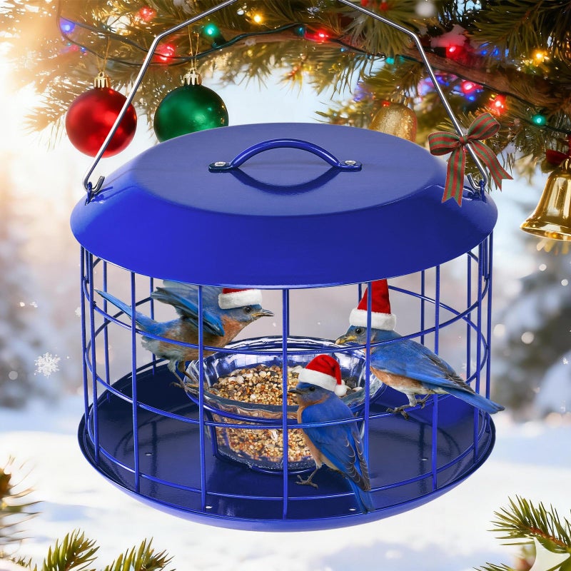 Kingsyard Bluebird Feeders for Outdoors Hanging, All Metal, Cage Mealworm Bird Feeder with Tray, Squirrel Proof & Weatherproof, Easy to Refill & Clean (Blue) - Image 5
