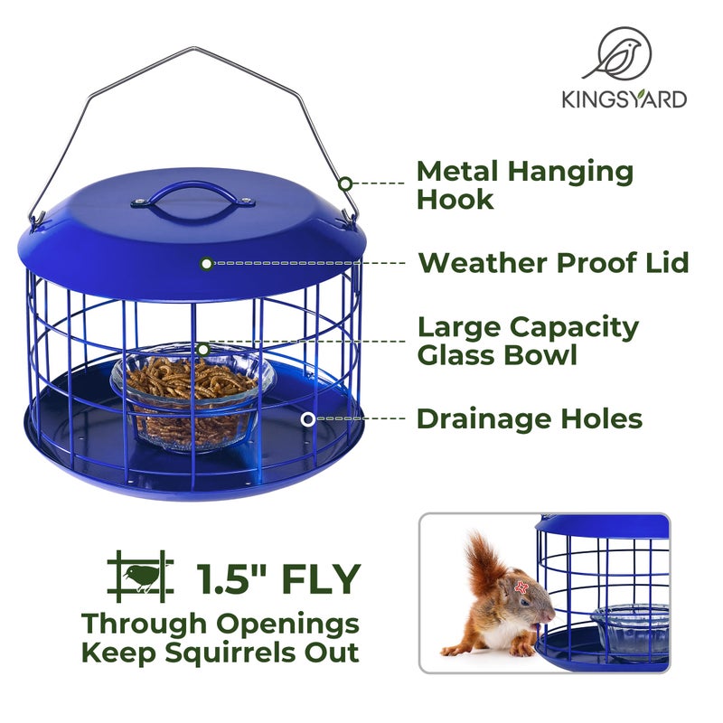 Kingsyard Bluebird Feeders for Outdoors Hanging, All Metal, Cage Mealworm Bird Feeder with Tray, Squirrel Proof & Weatherproof, Easy to Refill & Clean (Blue) - Image 4
