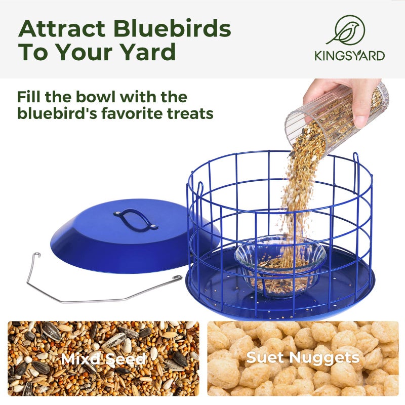 Kingsyard Bluebird Feeders for Outdoors Hanging, All Metal, Cage Mealworm Bird Feeder with Tray, Squirrel Proof & Weatherproof, Easy to Refill & Clean (Blue) - Image 3