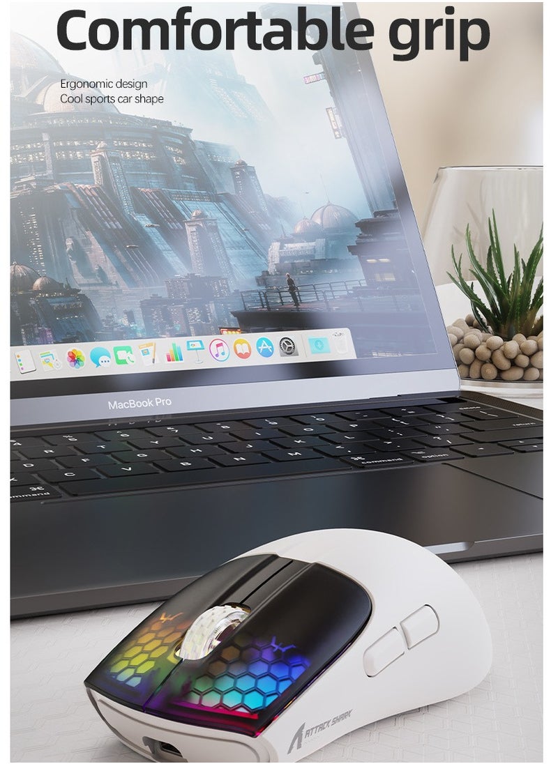 Lightweight  Wireless Gaming Mouse with Tri-Modes BT 5.1/2.4Ghz/USB-C,Rechargeable Battery,RGB LED Honeycomb light Mice for PC/Tablet/Desktop/Office/Games
