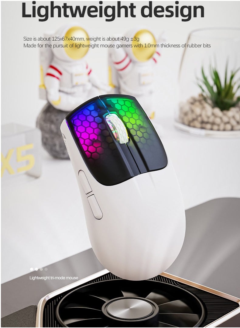 Lightweight  Wireless Gaming Mouse with Tri-Modes BT 5.1/2.4Ghz/USB-C,Rechargeable Battery,RGB LED Honeycomb light Mice for PC/Tablet/Desktop/Office/Games