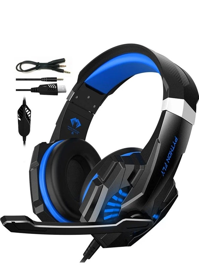 Python Fly - G9000 Mini Wired Over Ear Gaming Headphones 7.1 Surround Sound Noise Isolating 120-degree Adjustable Mic 40mm Driver - for PC, PS5, Xbox, Mobiles, Tablets, Laptops - Image 1