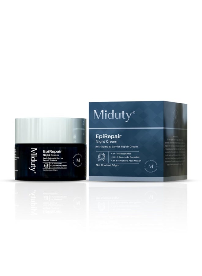 Miduty EpiRepair Night Cream- Skin Care Barrier Repair Cream | Infused with Peptides, Ceramides and Fermented Aloe Water | Skin Repairing Night Cream for Men and Women - 50gm - Image 1