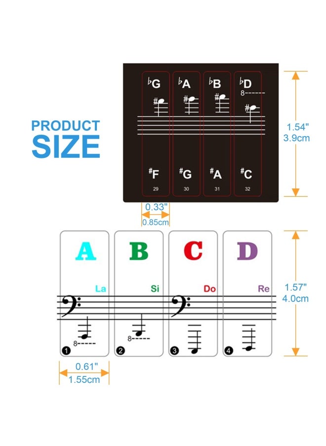 Piano Keyboard Stickers for 88 61 54 49 37 Key Bold Large Letter Piano Stickers for Learning Removable Piano Keyboard Letters Notes Label for Beginners and Kids Multicolor