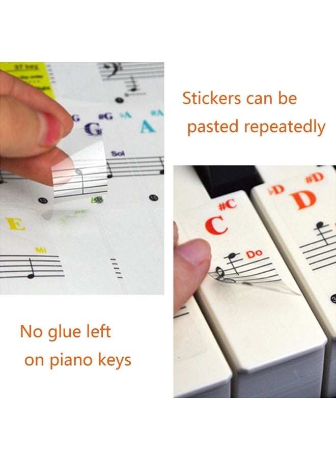 Piano Keyboard Stickers for 88 61 54 49 37 Key Bold Large Letter Piano Stickers for Learning Removable Piano Keyboard Letters Notes Label for Beginners and Kids Multicolor