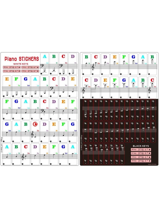 Piano Keyboard Stickers for 88 61 54 49 37 Key Bold Large Letter Piano Stickers for Learning Removable Piano Keyboard Letters Notes Label for Beginners and Kids Multicolor
