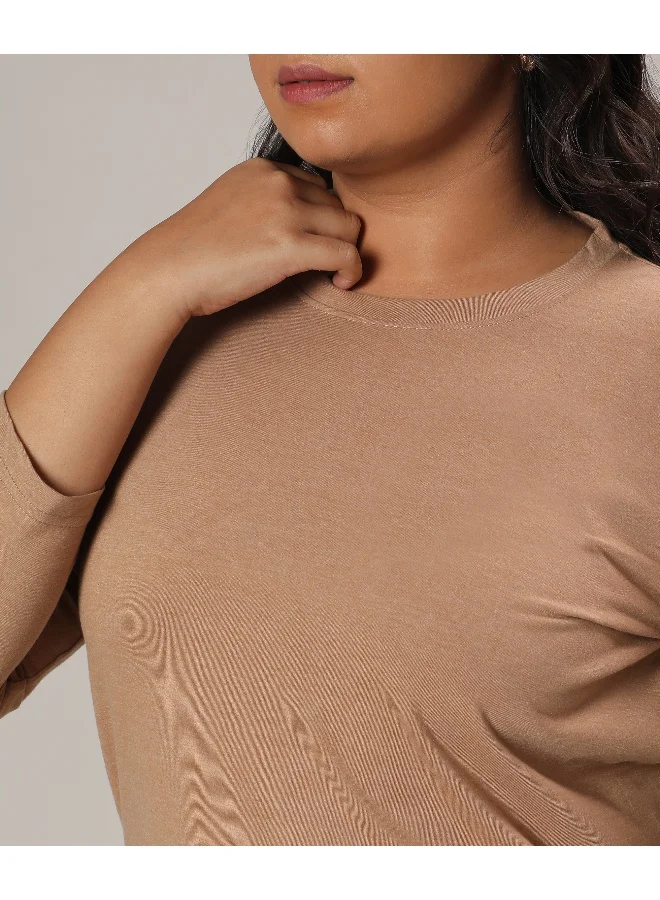 Instafab Plus Women's Beige Basic Solid Top